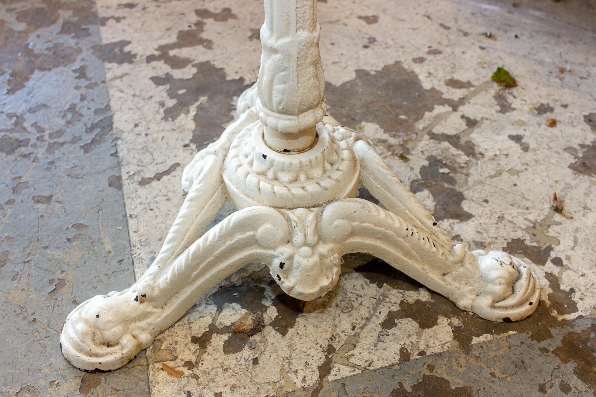 20th Century Antique French White Marble and Painted Iron Bistro Table
