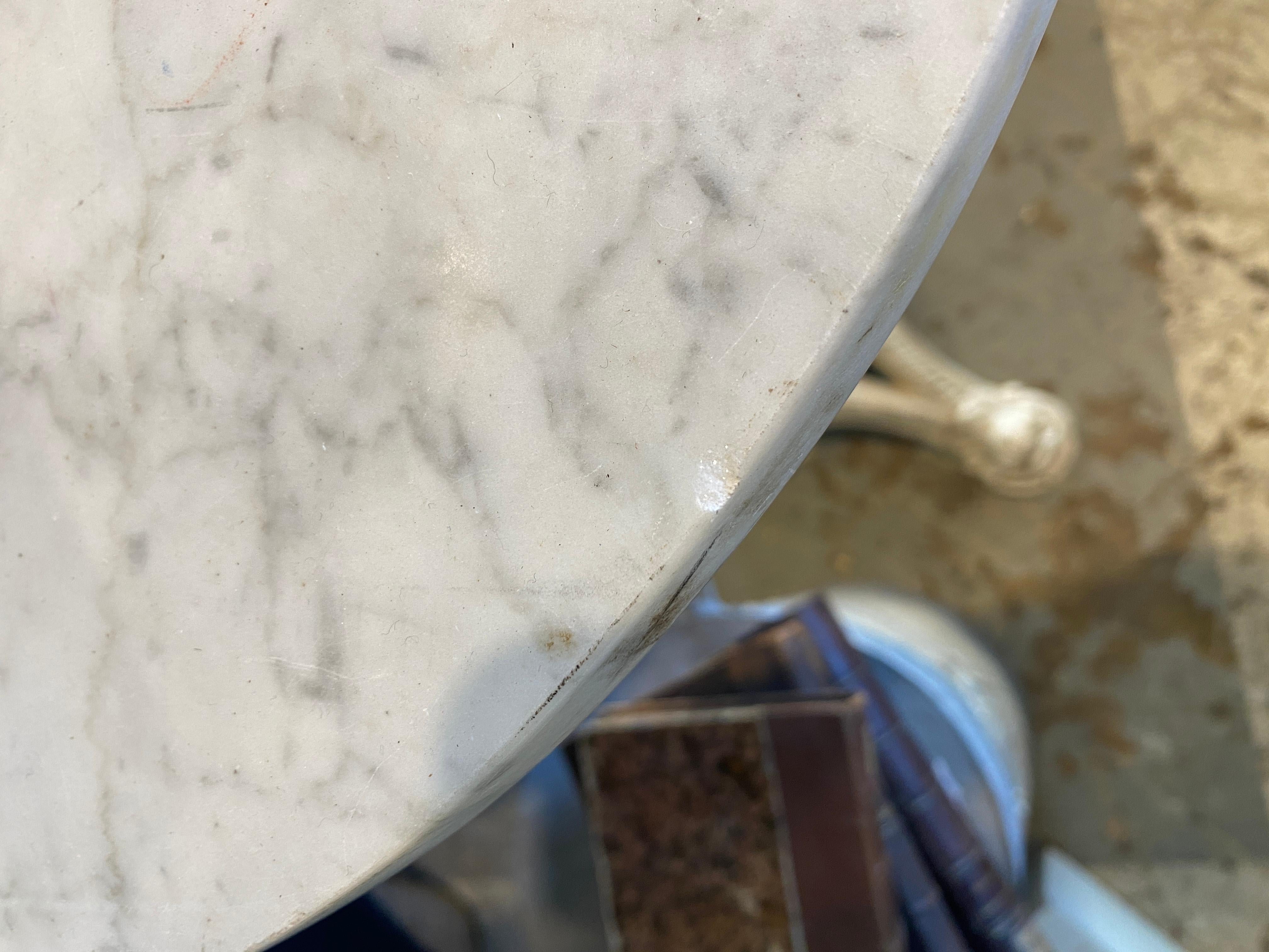 Antique French White Marble and Painted Iron Bistro Table 2