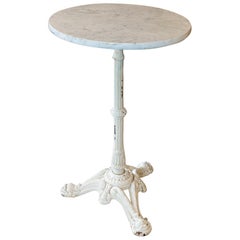 Antique French White Marble and Painted Iron Bistro Table