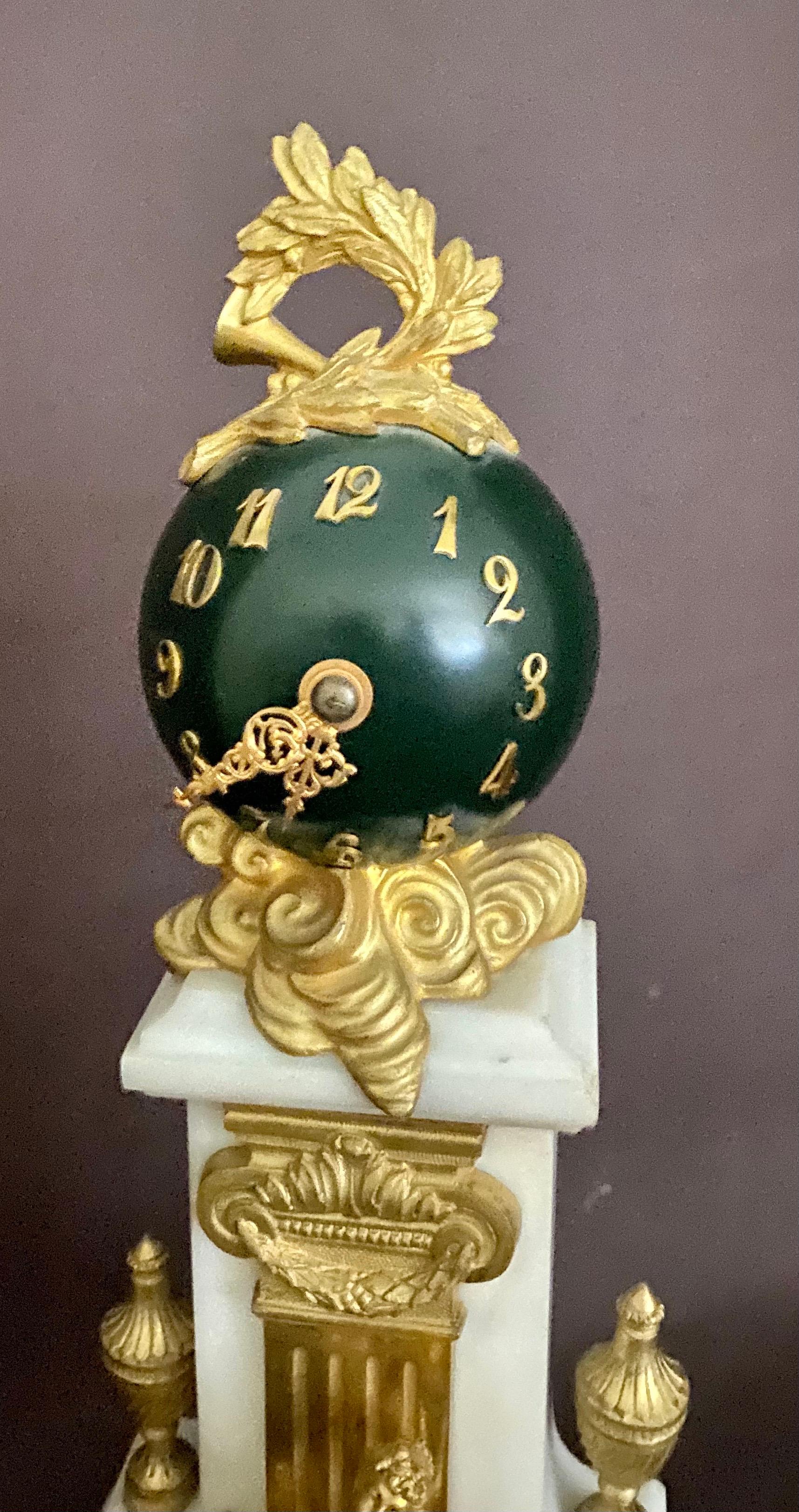Late 19th Century Antique French White Marble, Patinated Bronze and Ormolu Globe Clock