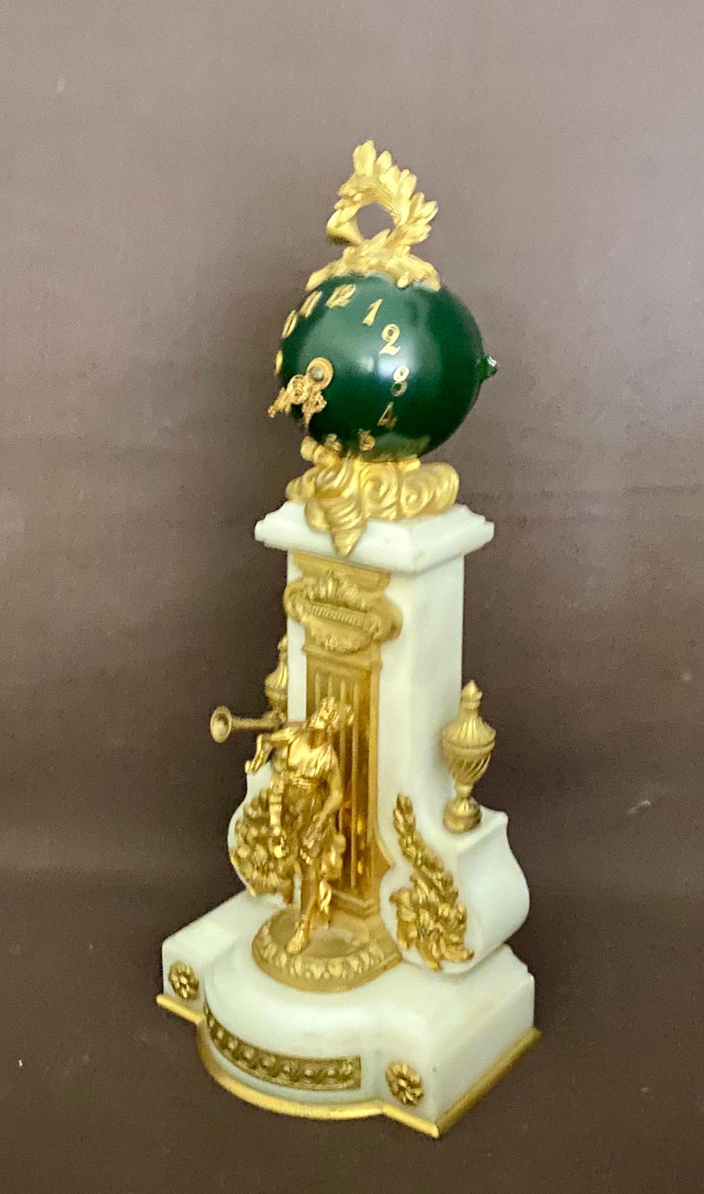 Antique French White Marble, Patinated Bronze and Ormolu Globe Clock 1