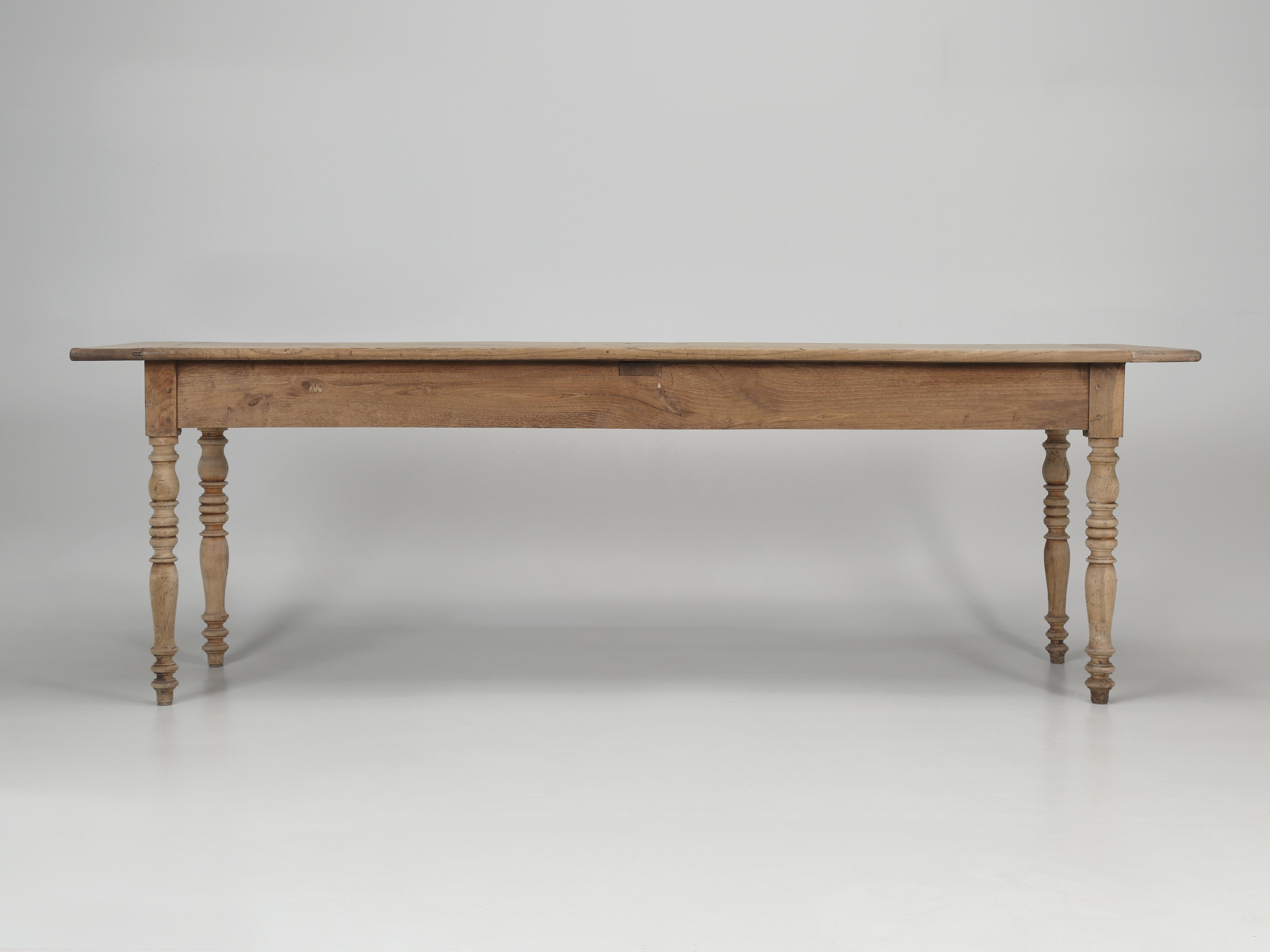 Antique French White Oak Farm Table Pegged 3-Board Top Old Plank Washed Finish 11