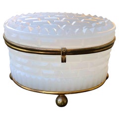 Antique French White Opaline Gilt Mounted Box