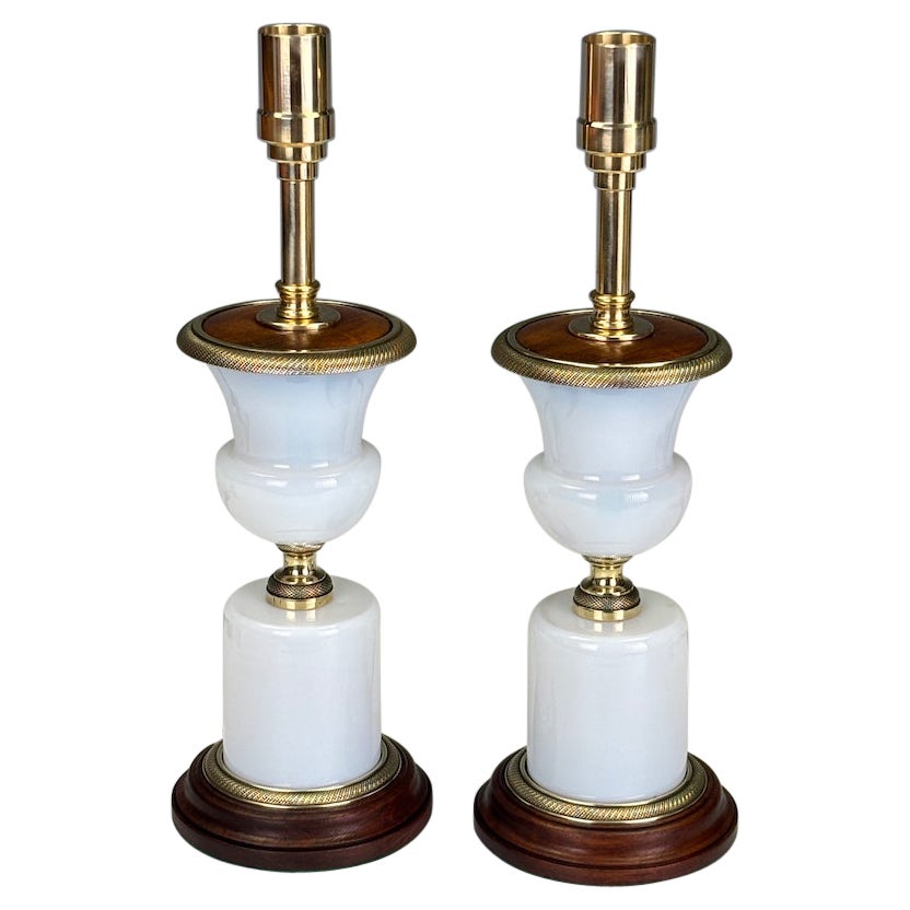 Antique French White Opaline Glass Médicis Table Lamps For Sale