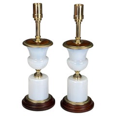 Antique French White Opaline Glass Médicis Table Lamps