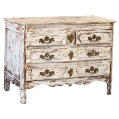 Antique French White Painted Oak Chest of Drawers with Four Drawers
