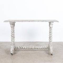 Antique French White Painted Table on Wheels