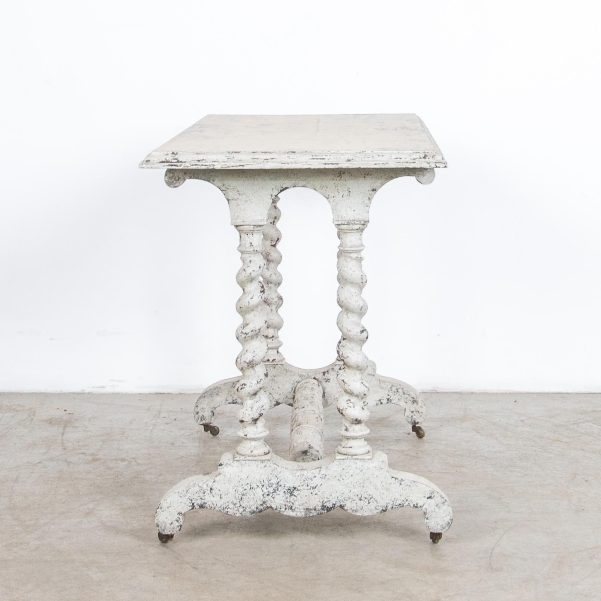 French Provincial Antique French White Painted Table on Wheels