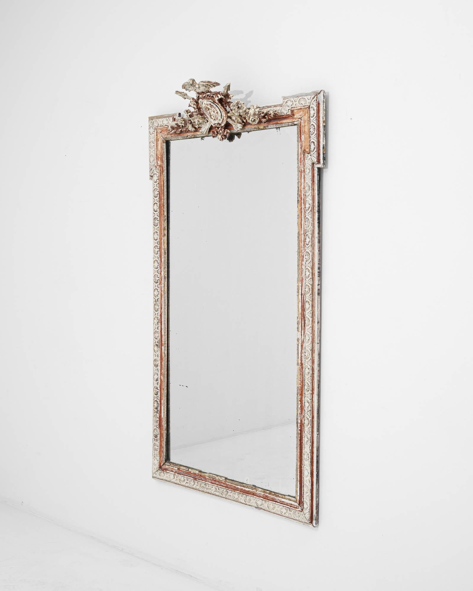 19th Century Antique French White Patinated Wooden Mirror For Sale