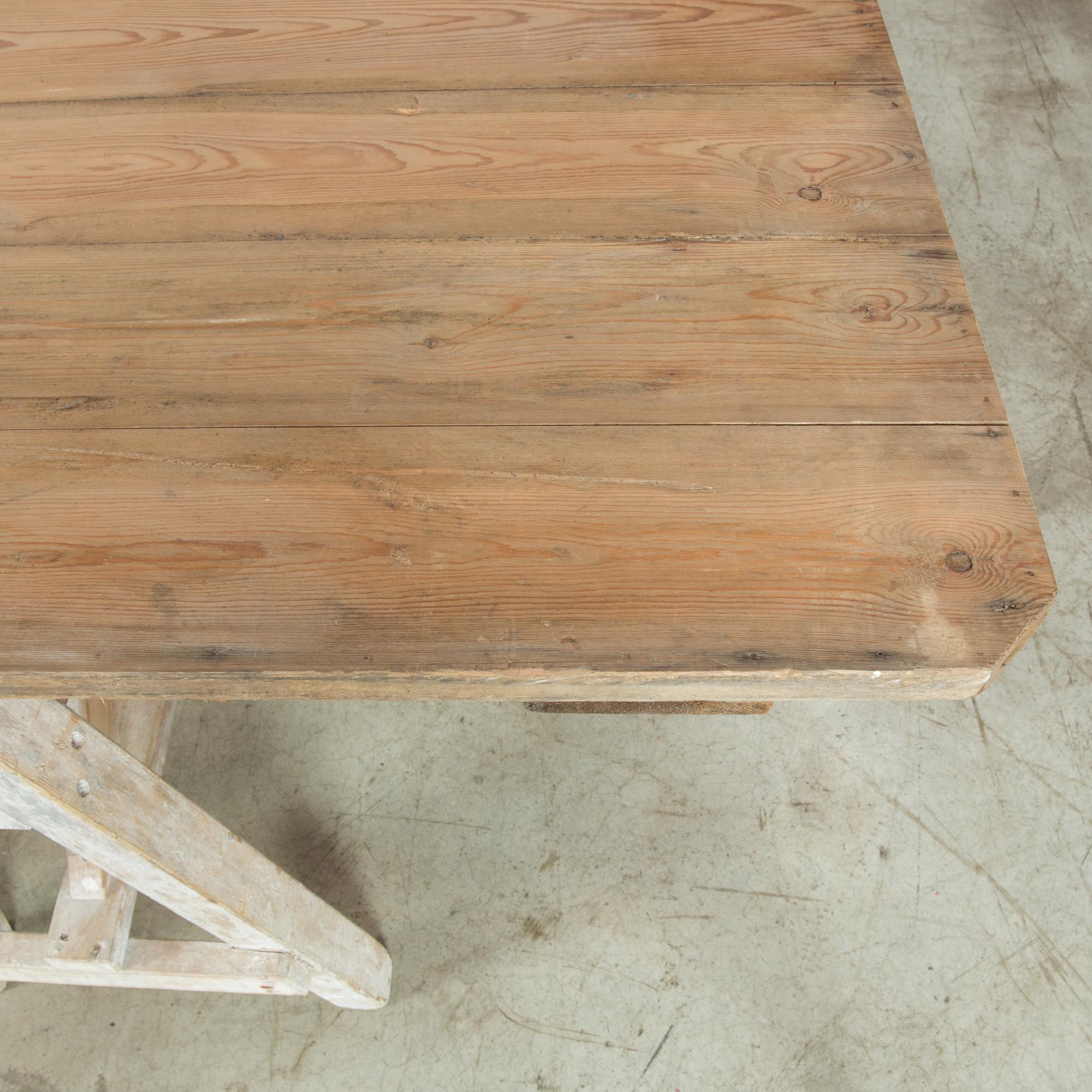 Industrial Antique French White Sawhorse Table