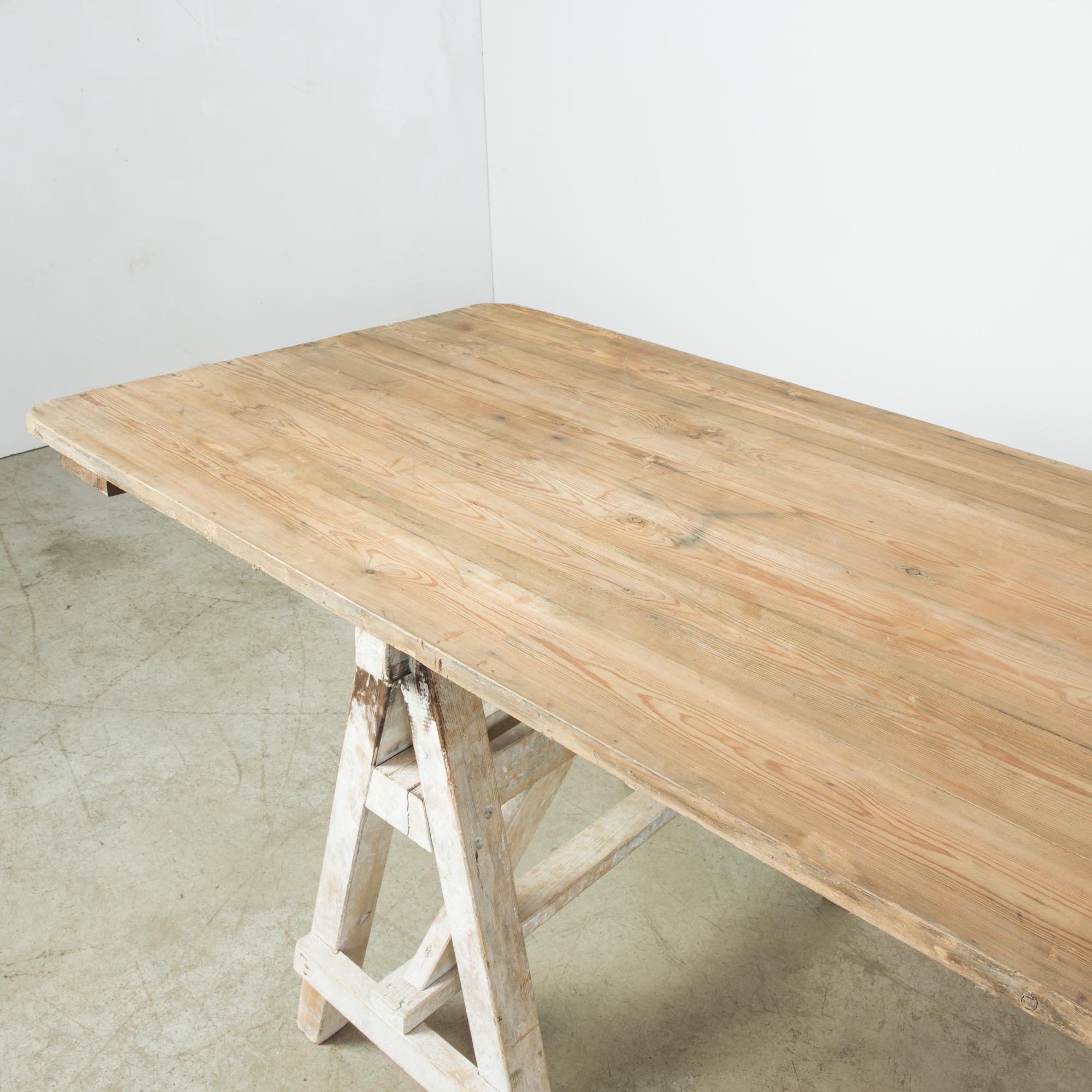 Antique French White Sawhorse Table In Good Condition In High Point, NC