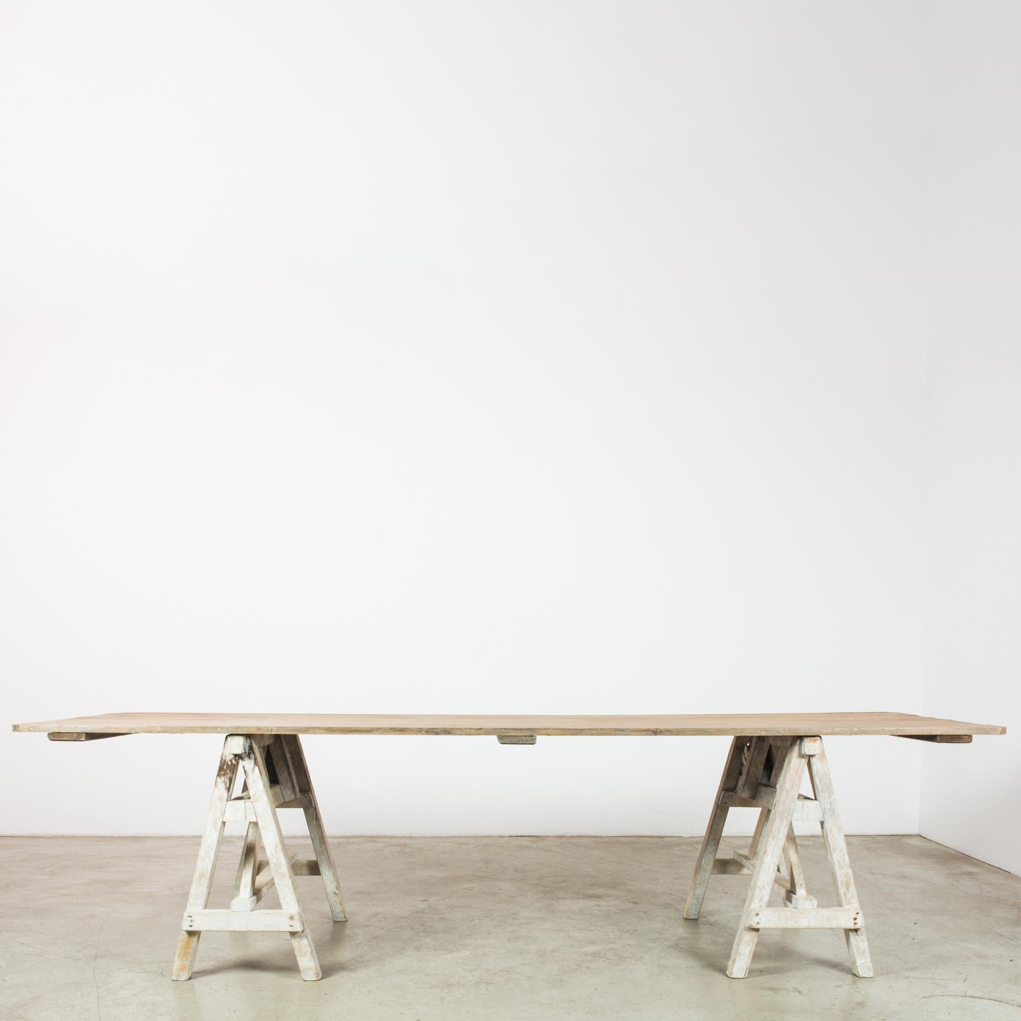 Early 20th Century Antique French White Sawhorse Table