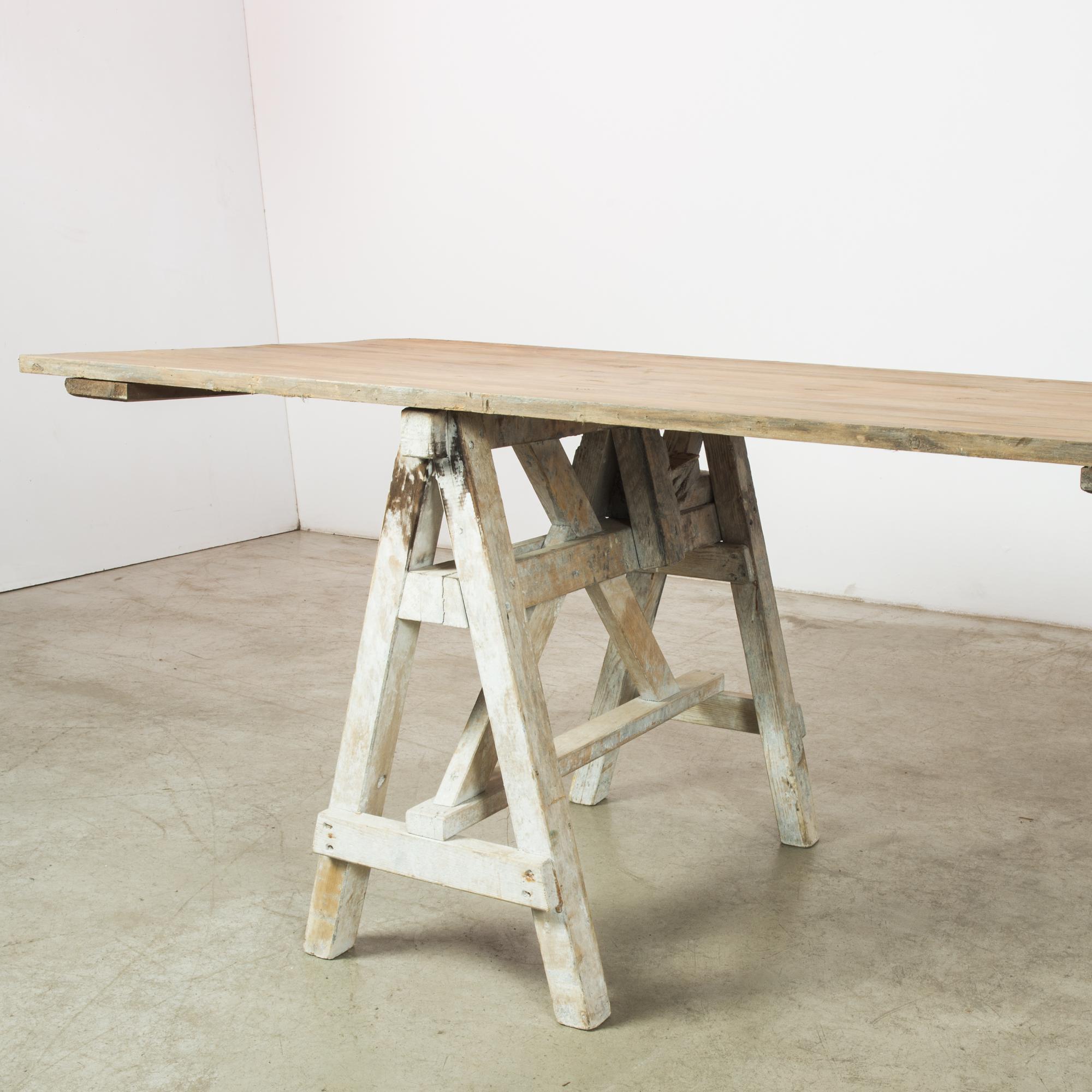 Wood Antique French White Sawhorse Table