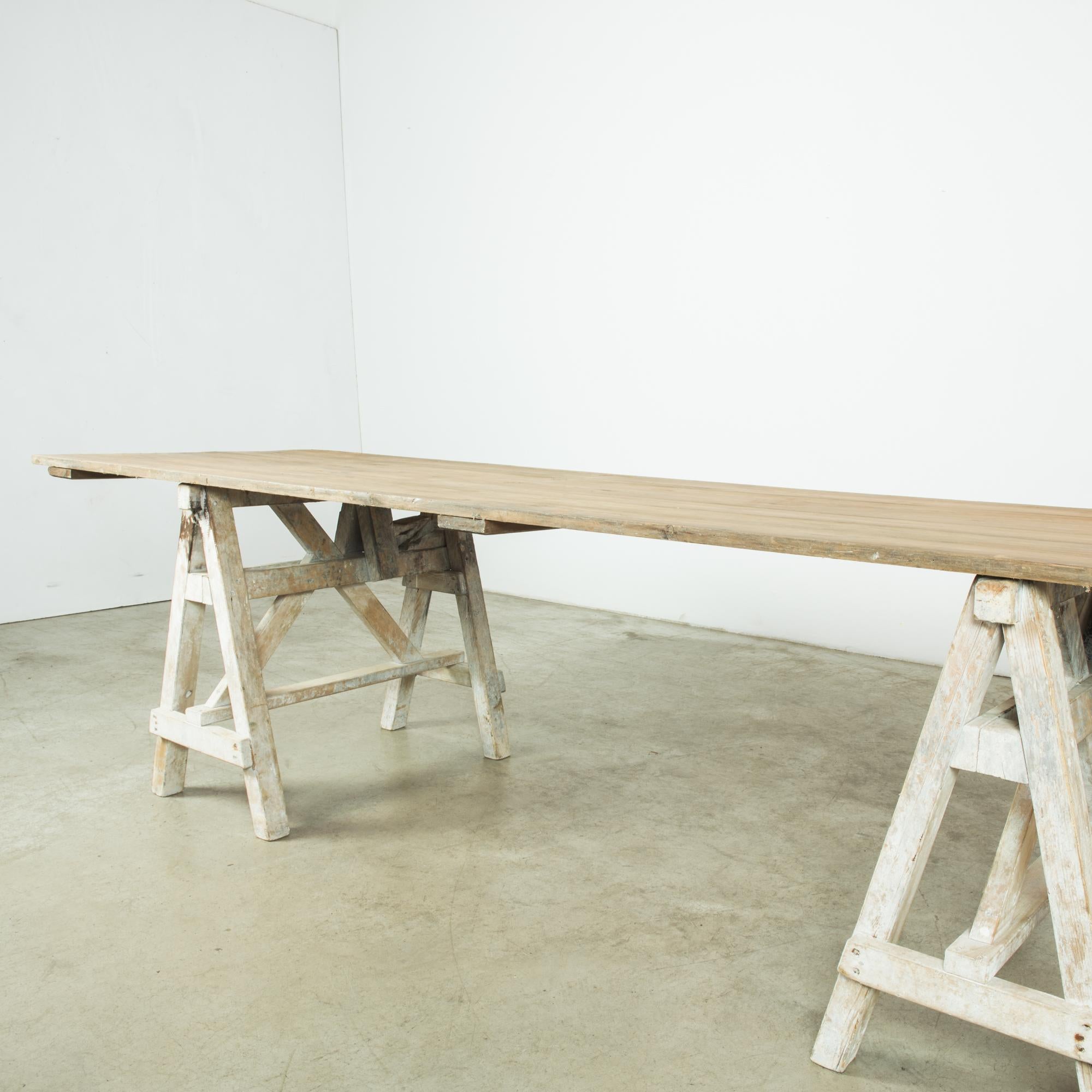 Antique French White Sawhorse Table 1