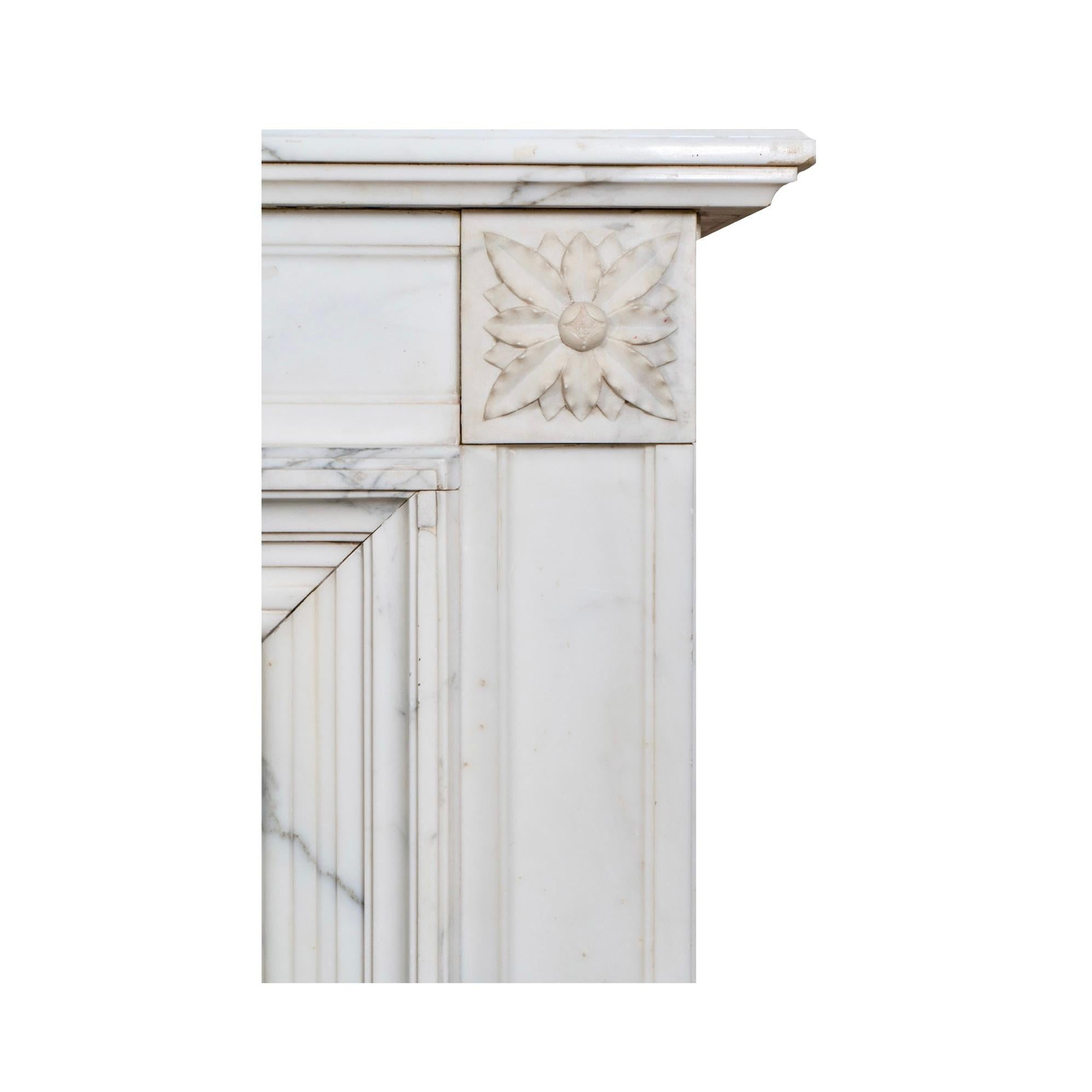 Antique French White Veined Carrara Marble Mantel For Sale 3