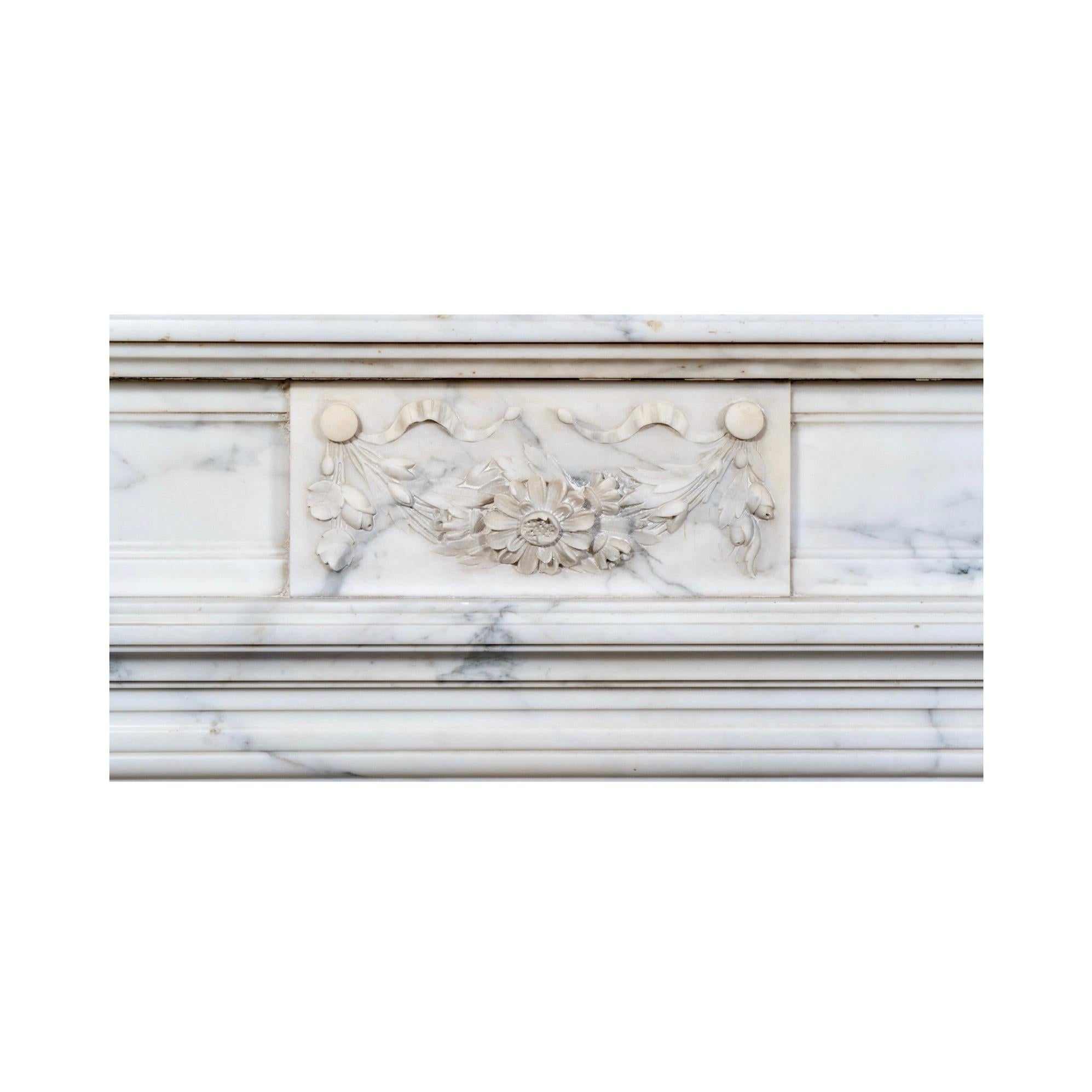 Antique French White Veined Carrara Marble Mantel For Sale 4