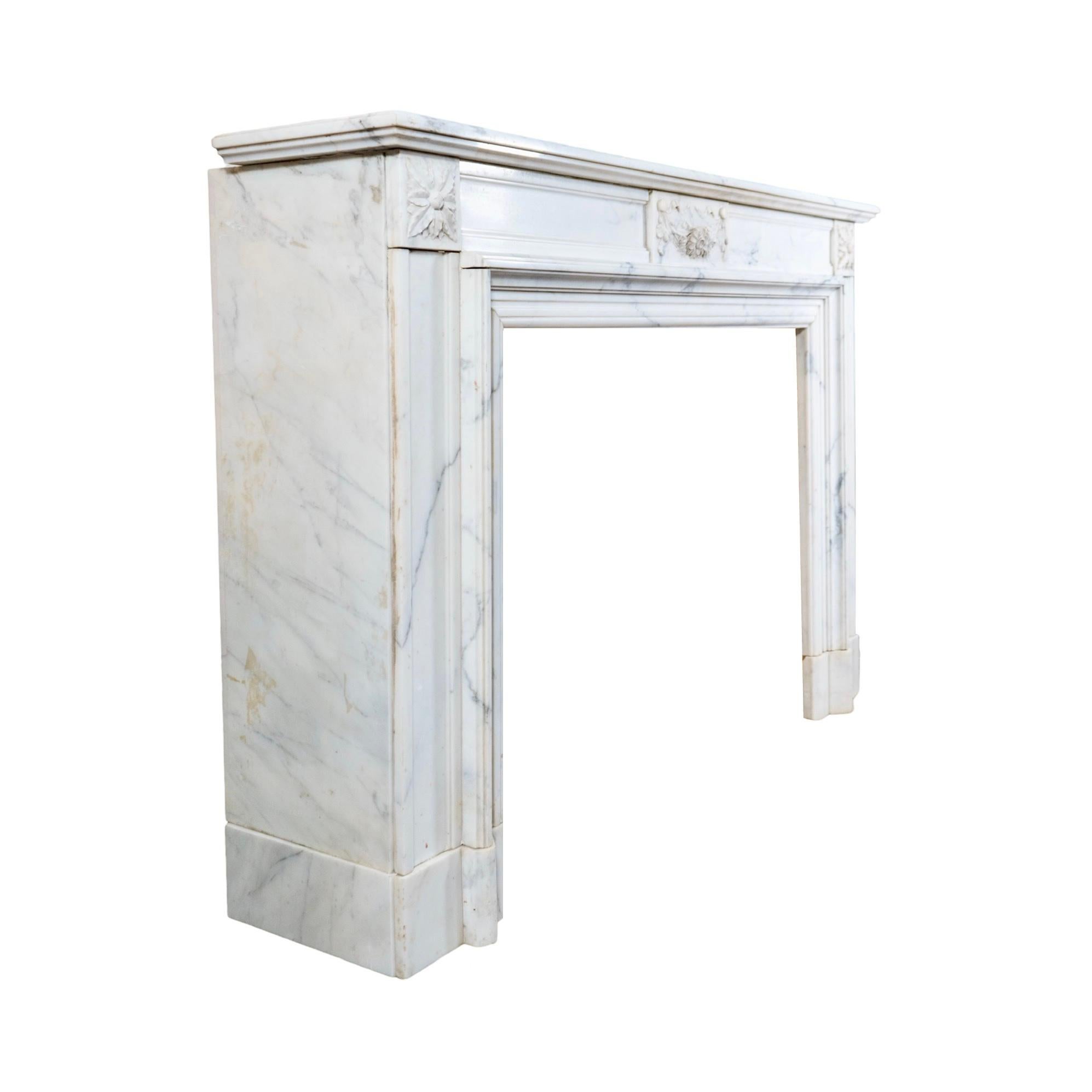 Antique French White Veined Carrara Marble Mantel For Sale 5