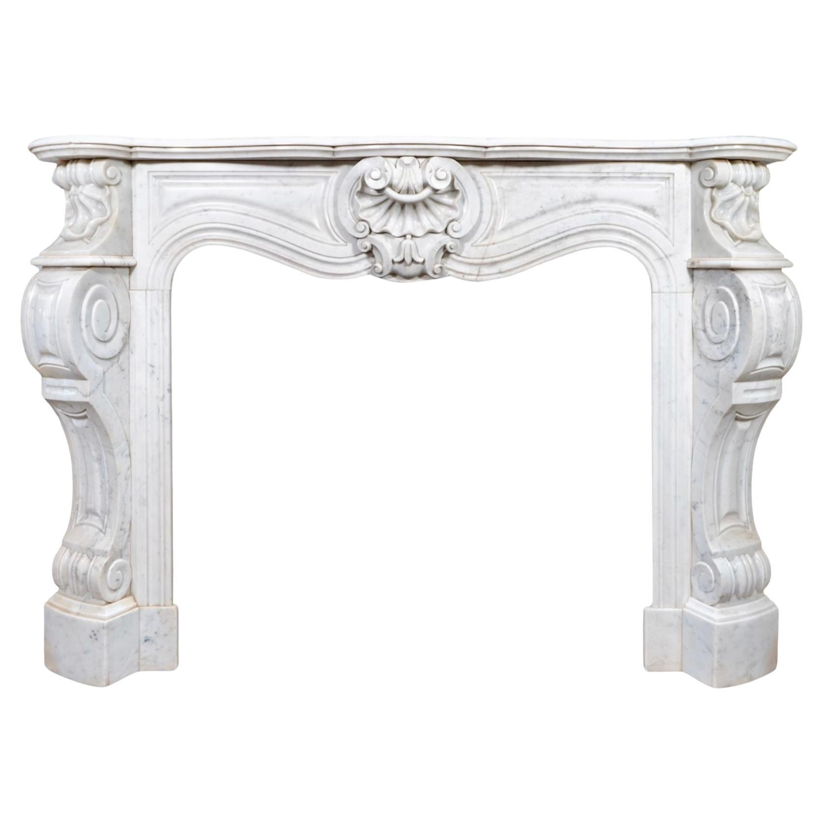 Antique French White Veined Carrara Marble Mantel