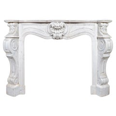 Antique French White Veined Carrara Marble Mantel