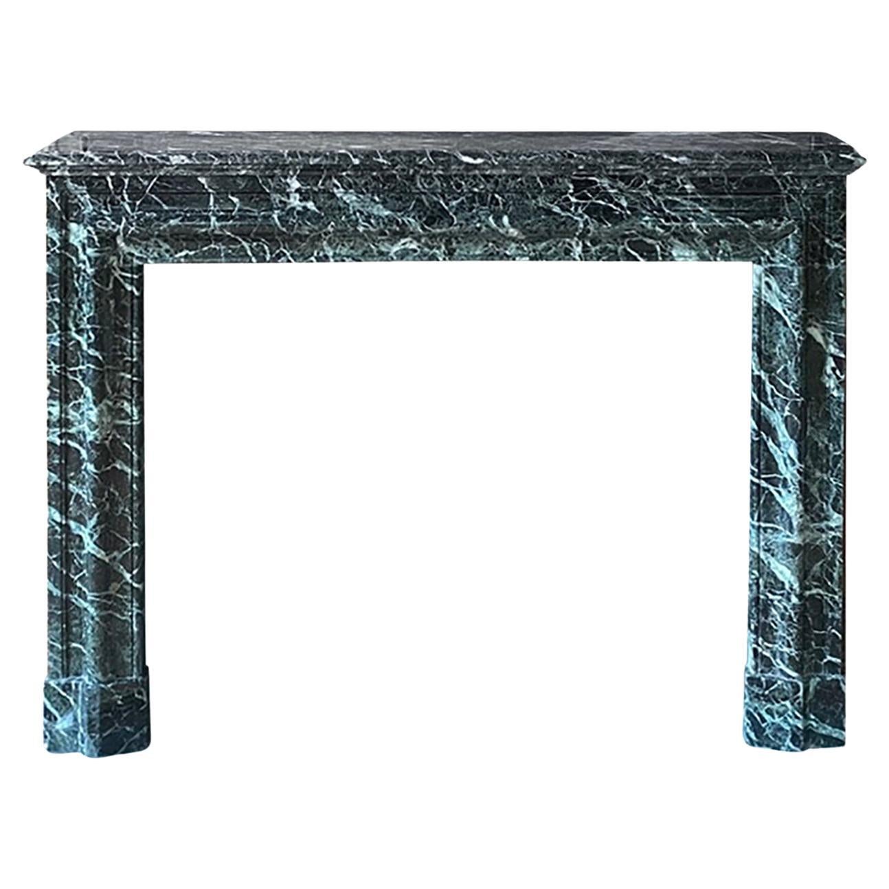 Antique French White Veining Green Marble Mantel For Sale