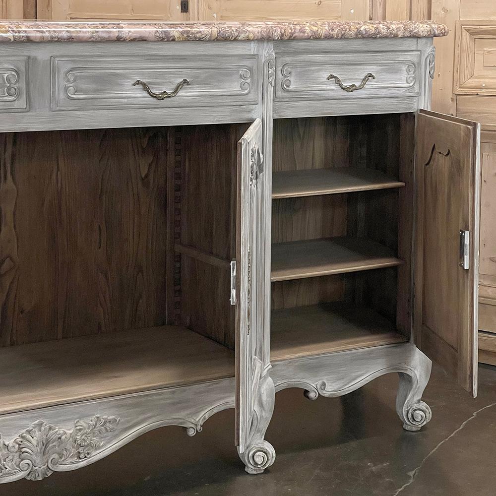 Antique French Whitewashed Walnut Step-Front Marble Top Buffet For Sale 4