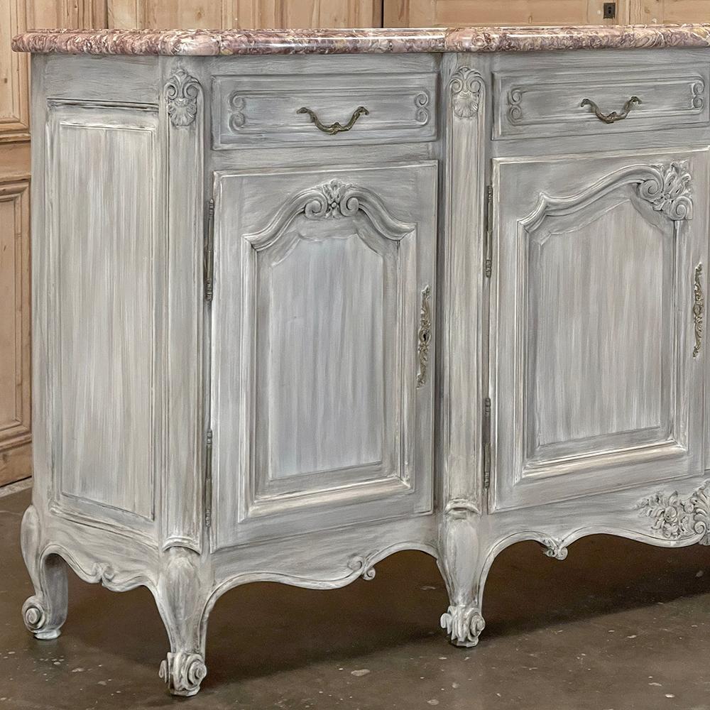 Antique French Whitewashed Walnut Step-Front Marble Top Buffet For Sale 5