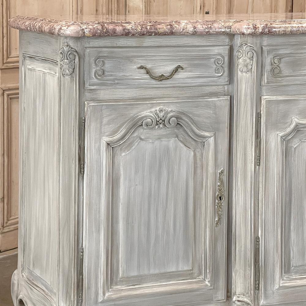 Antique French Whitewashed Walnut Step-Front Marble Top Buffet For Sale 6