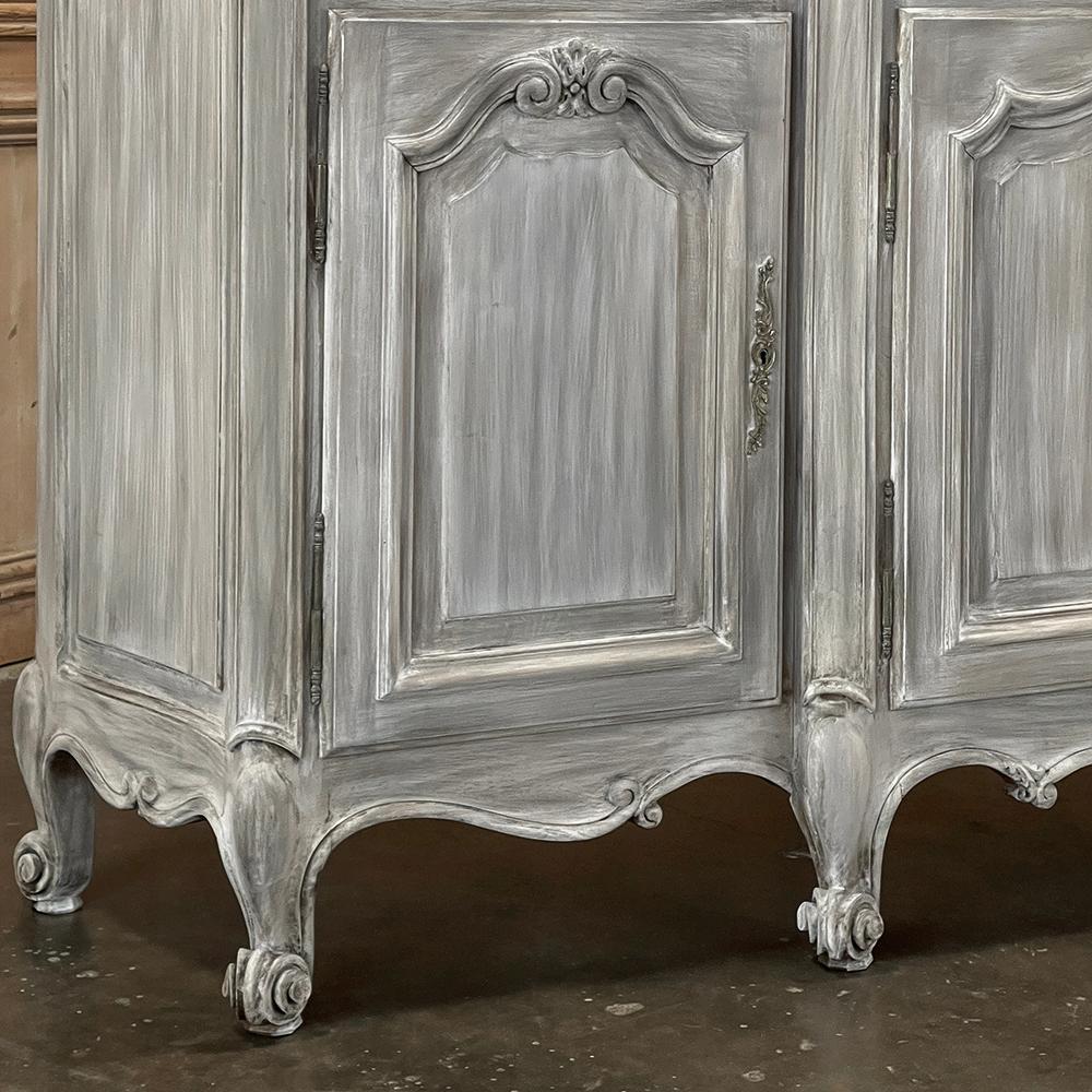 Antique French Whitewashed Walnut Step-Front Marble Top Buffet For Sale 7
