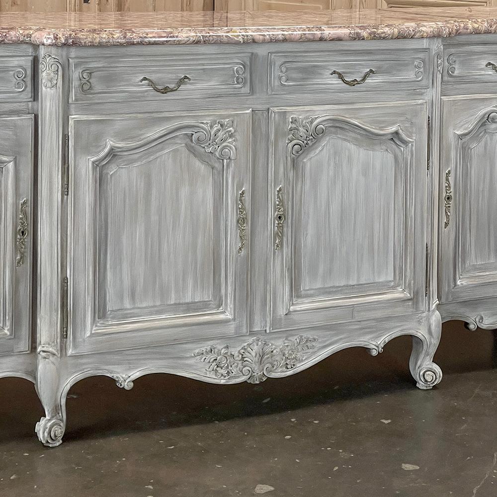 Antique French Whitewashed Walnut Step-Front Marble Top Buffet For Sale 8