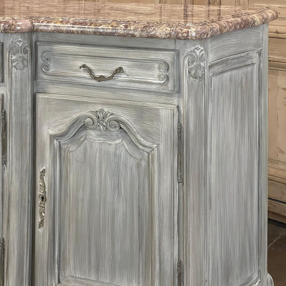 Antique French Whitewashed Walnut Step-Front Marble Top Buffet For Sale 10