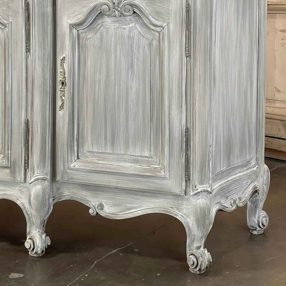 Antique French Whitewashed Walnut Step-Front Marble Top Buffet For Sale 11