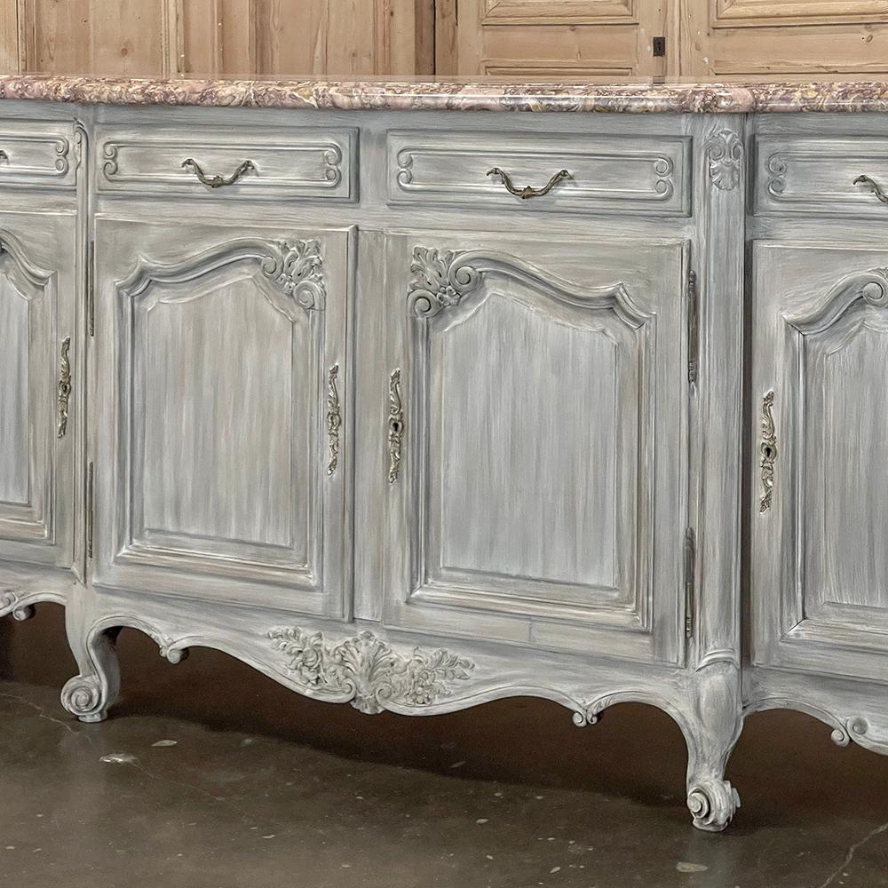 Antique French Whitewashed Walnut Step-Front Marble Top Buffet For Sale 12