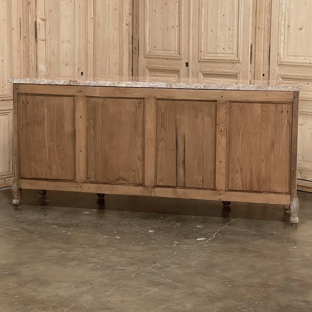 Antique French Whitewashed Walnut Step-Front Marble Top Buffet For Sale 13