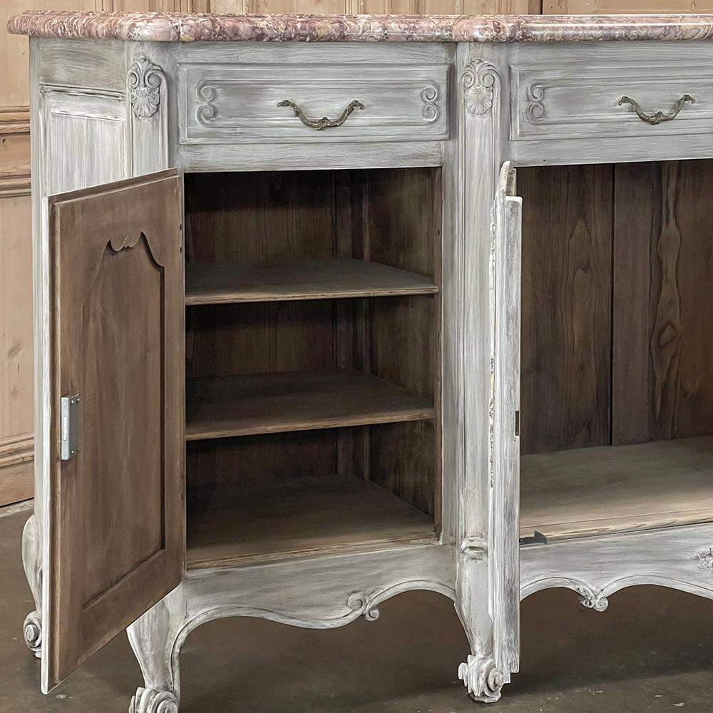 Antique French Whitewashed Walnut Step-Front Marble Top Buffet For Sale 2