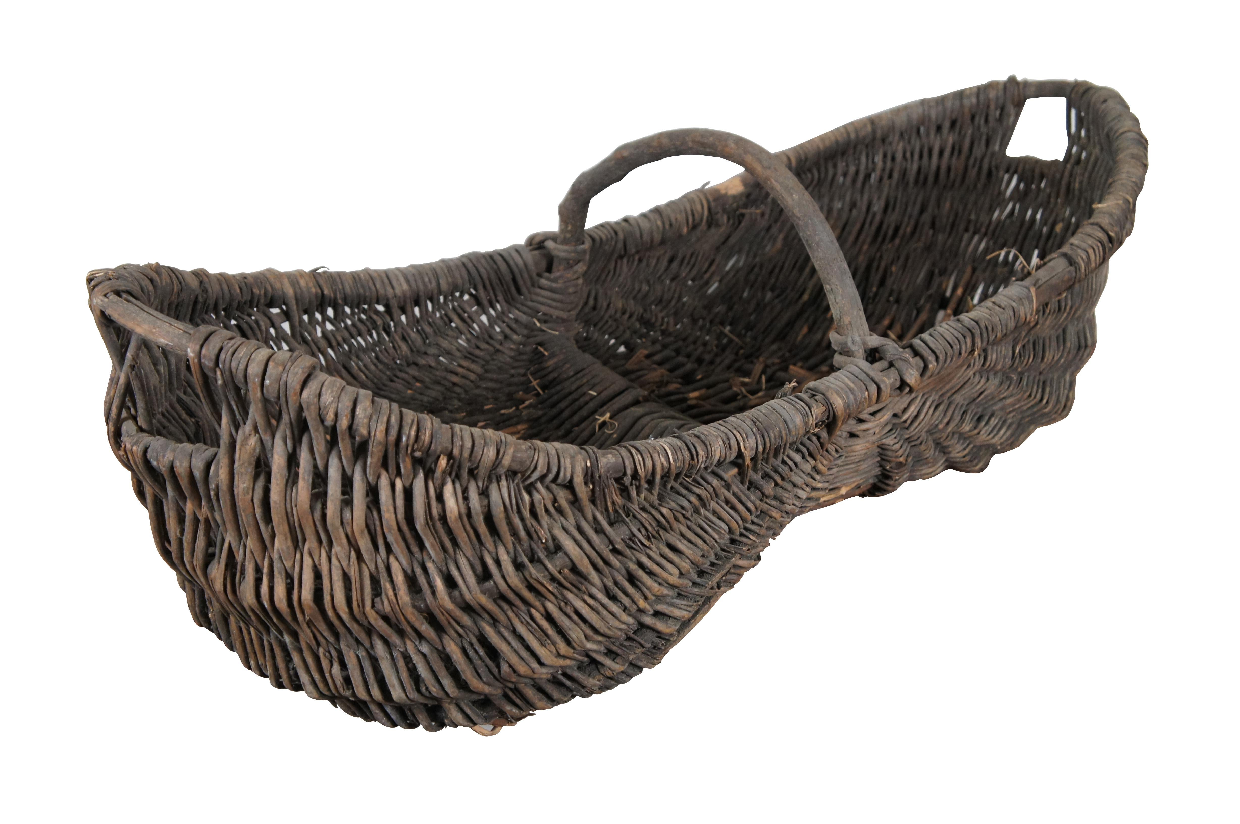 French Provincial Antique French Wicker Oval Buttocks Grape Wine Champagne Harvest Basket 43