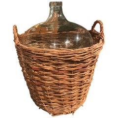 Antique French Wicker Wine Demijohn Jug