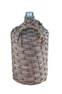 Antique French Wicker Wrapped Green Glass Demijohn Wine Bottle Jug Carboy 21"