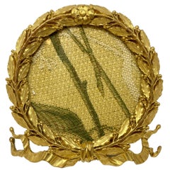 Antique French "William Schaus" Bronze D'Ore Round Picture Frame, Laurel Design