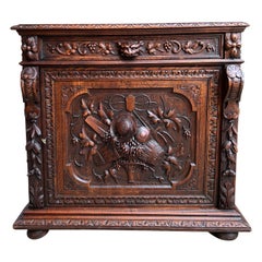Antique French Wine Cabinet Sideboard Renaissance Revival Carved Oak c1890