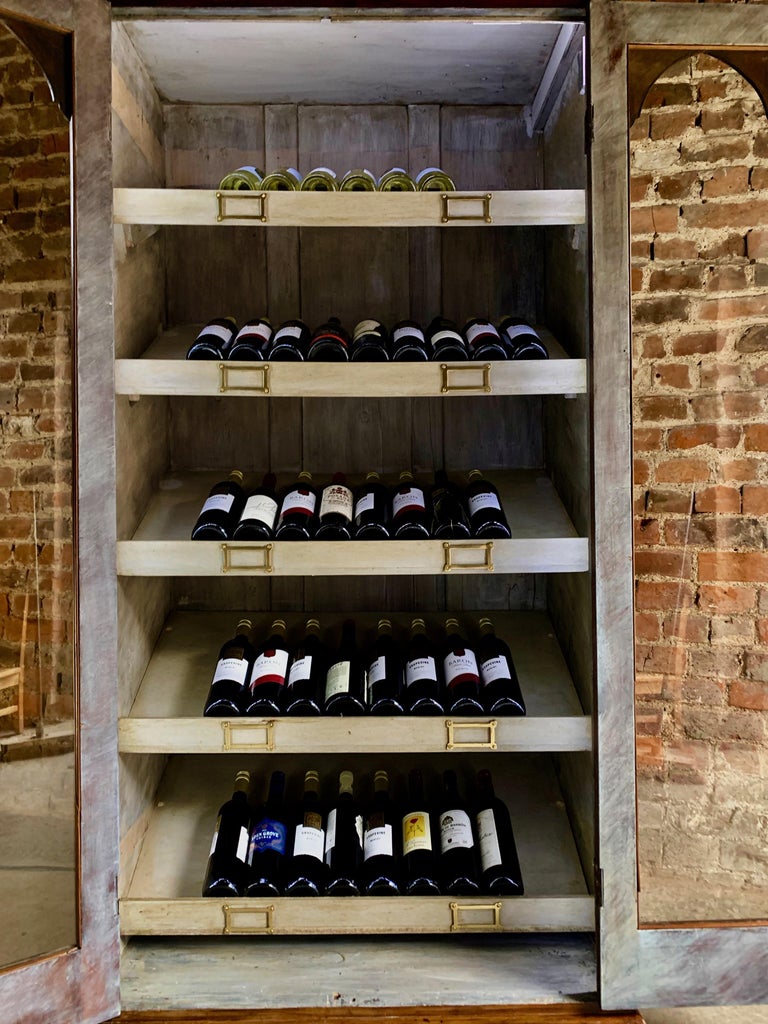 Antique French Wine Display Vitrine 55 Bottle Wine Cellar