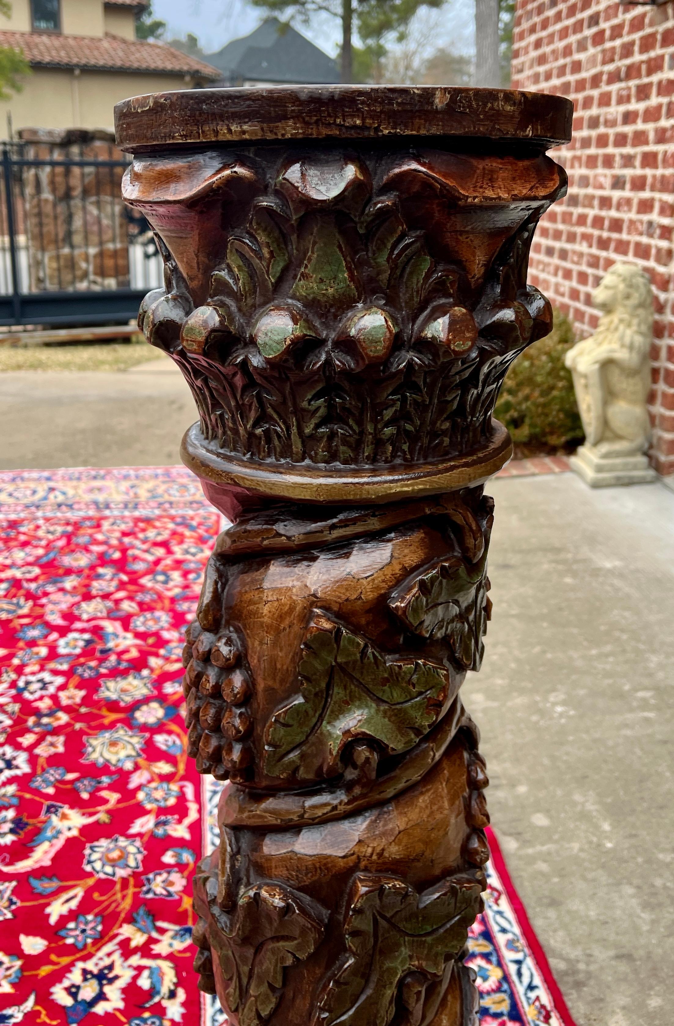 Antiquité - Pressoir à vin français à vis Pedestal Plant Stand Oak 48