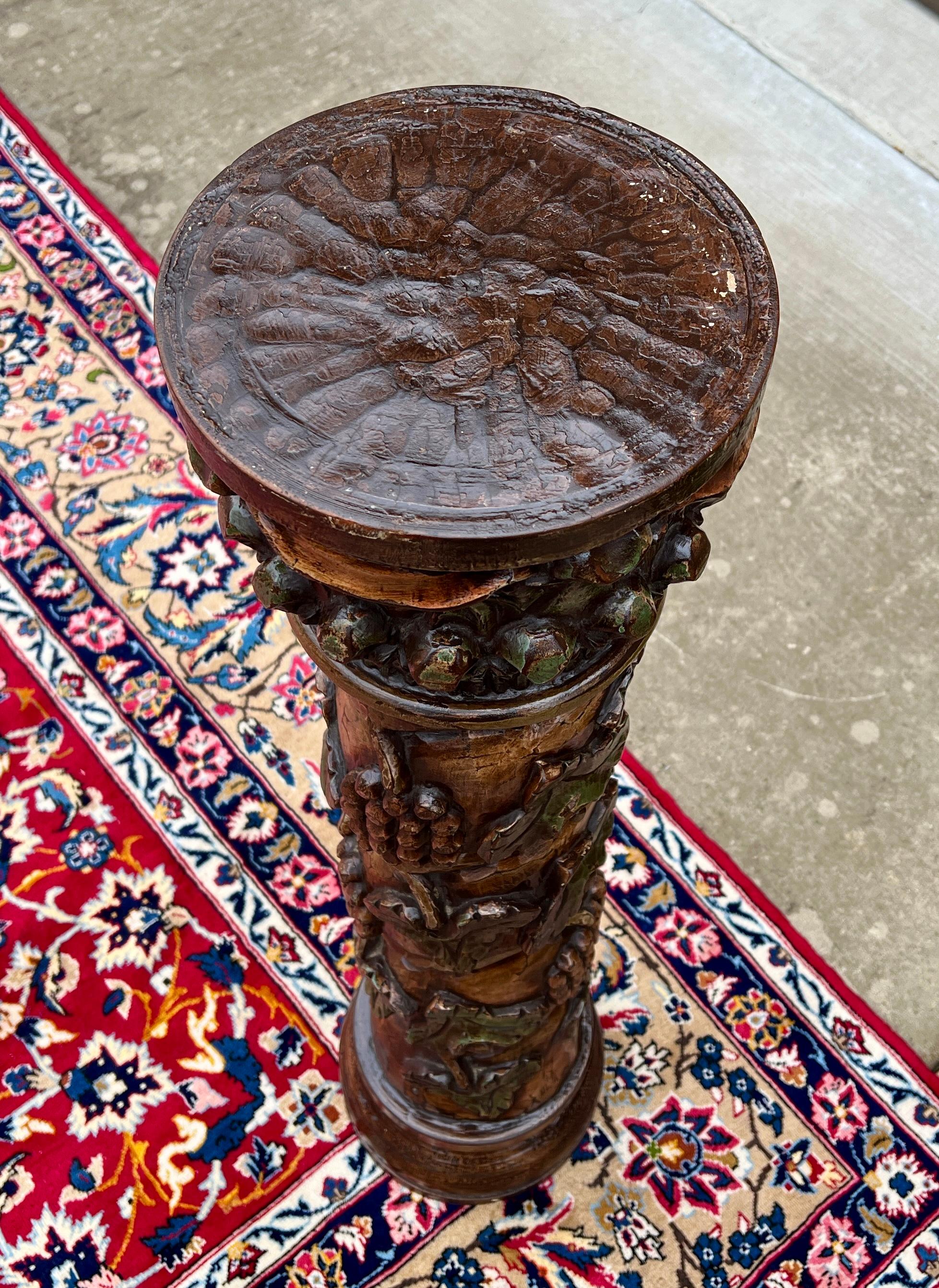 Antiquité - Pressoir à vin français à vis Pedestal Plant Stand Oak 48