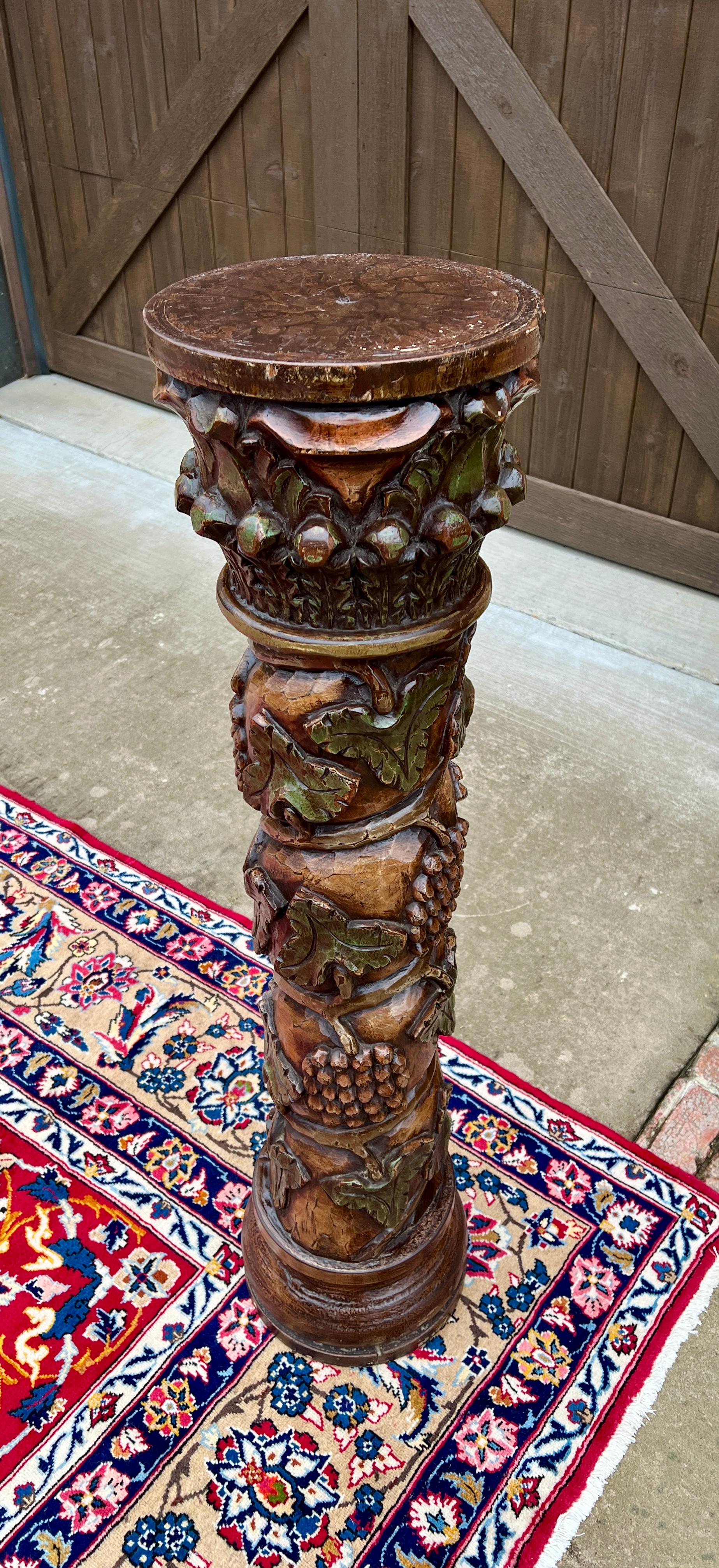Antiquité - Pressoir à vin français à vis Pedestal Plant Stand Oak 48