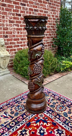 Antique French Wine Grape Press Screw Pedestal Plant Stand Oak 48" T