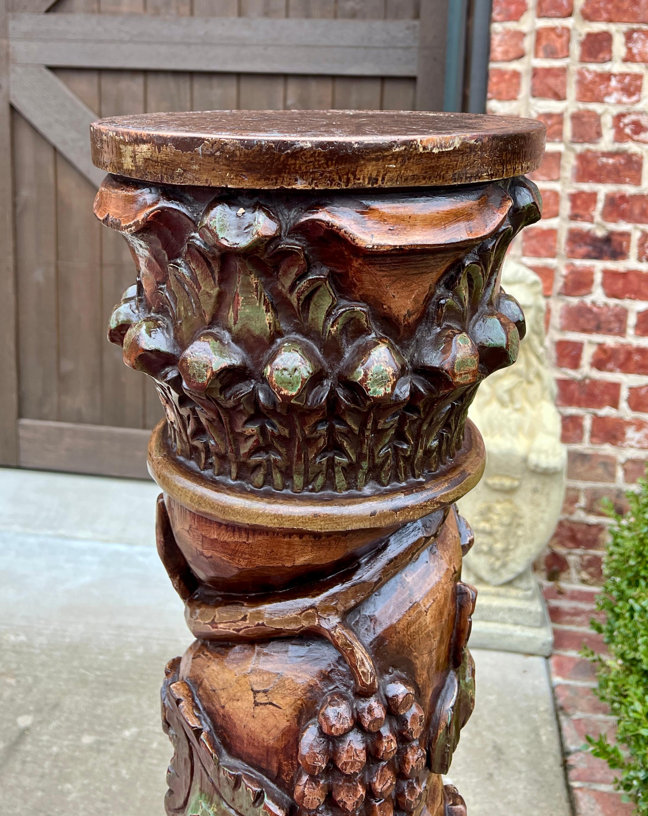 Sculpté Antiquité - Pressoir à vin français à vis Pedestal Plant Stand Oak 48