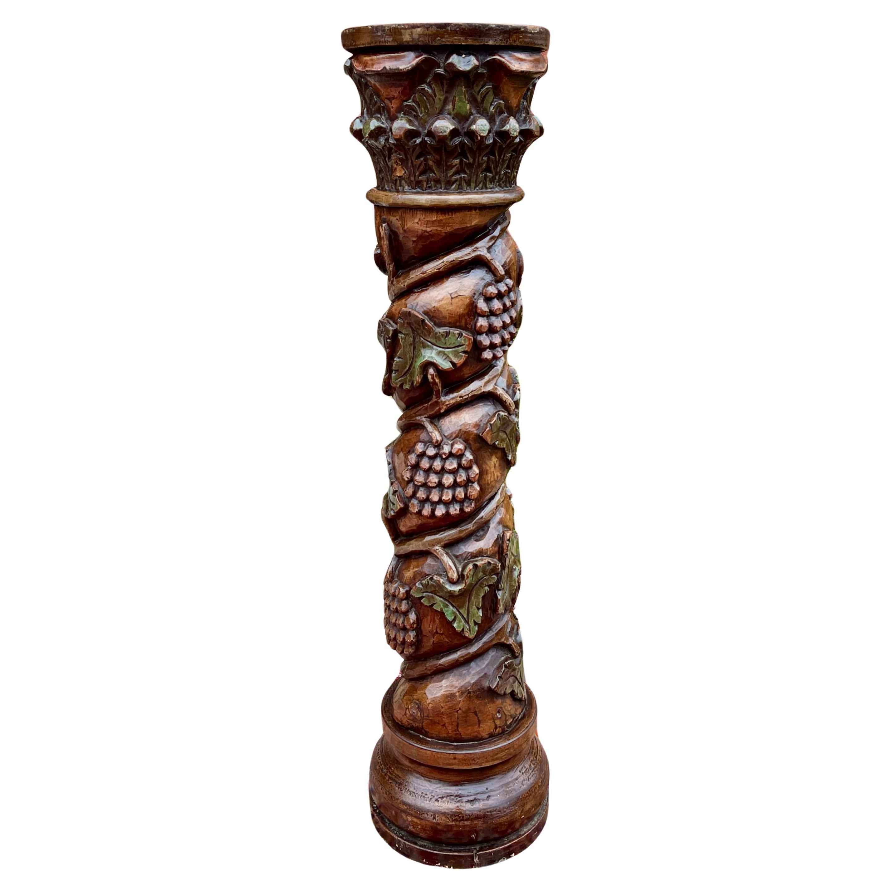 Antike französische Weintraubenpresse Schraube Pedestal Plant Stand Oak 48" T