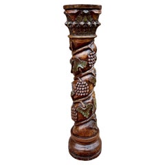 Antike französische Weintraubenpresse Schraube Pedestal Plant Stand Oak 48" T