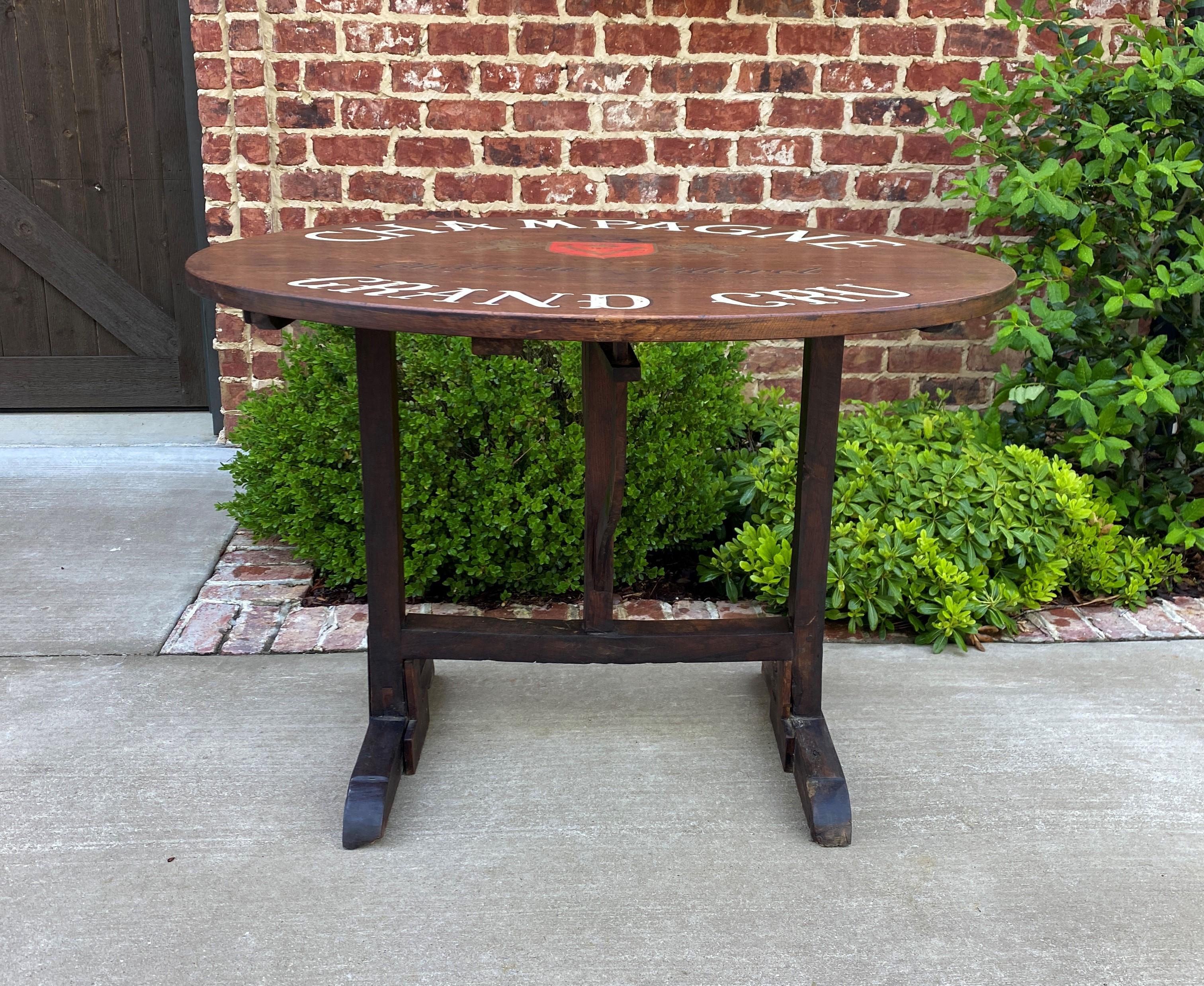 Antique French Wine Table Champagne Round Flip Top Gateleg Oak Trestle Feet  5