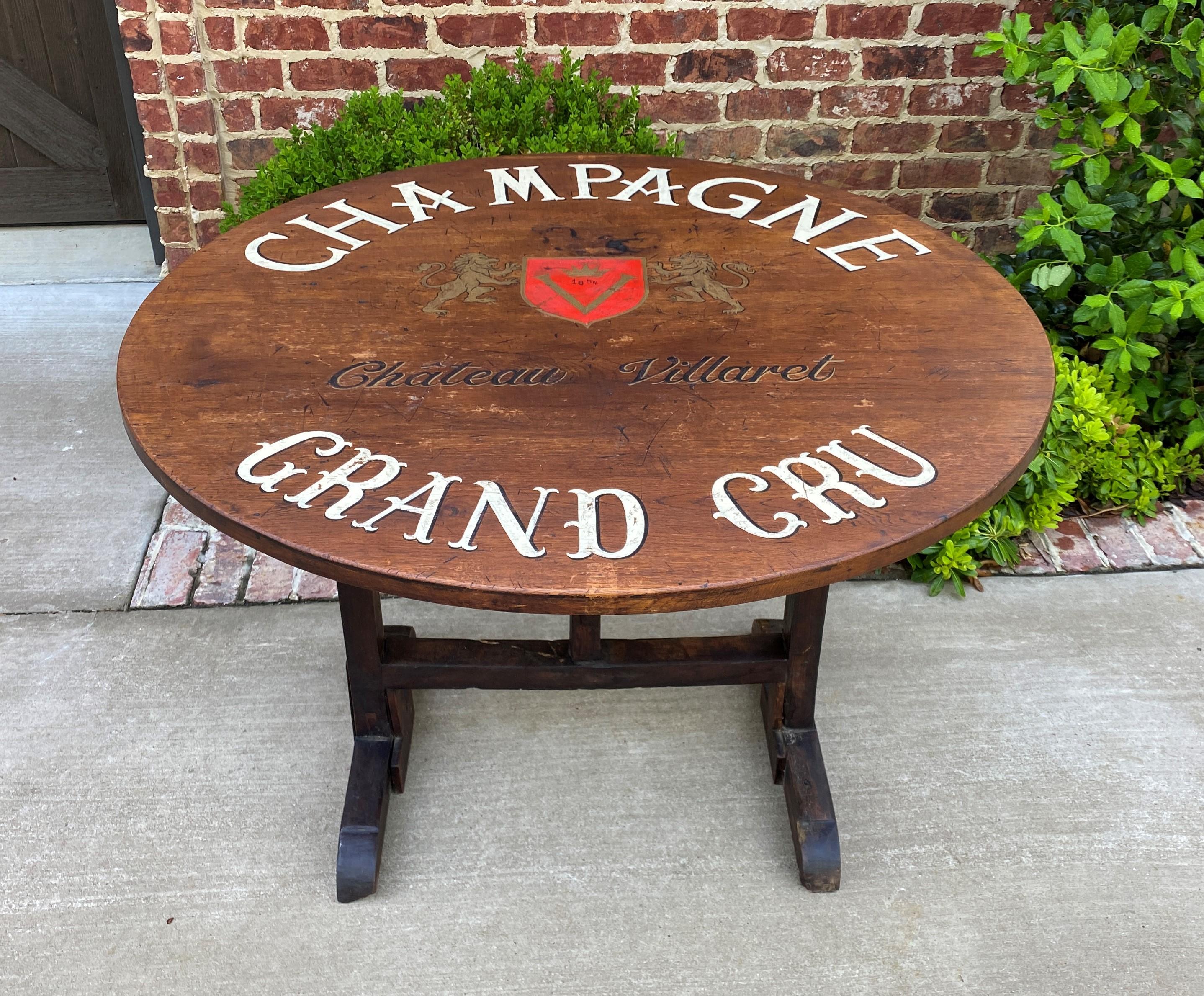 Antique French Wine Table Champagne Round Flip Top Gateleg Oak Trestle Feet  6