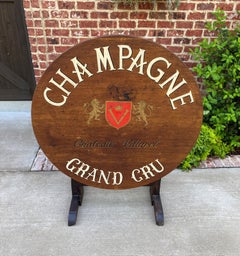 Antique French Wine Table Champagne Round Flip Top Gateleg Oak Trestle Feet